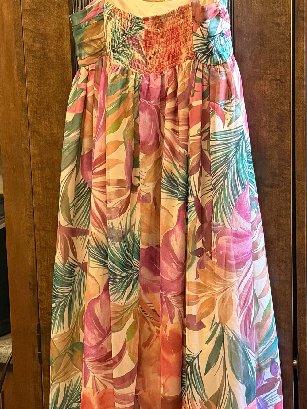 white birch Tropical Floral Maxi Skirt in Pink and Green